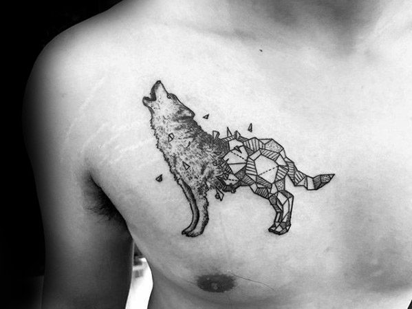 Sick Wolf Geometric Upper Chest Small Tattoo Ideas For Males
