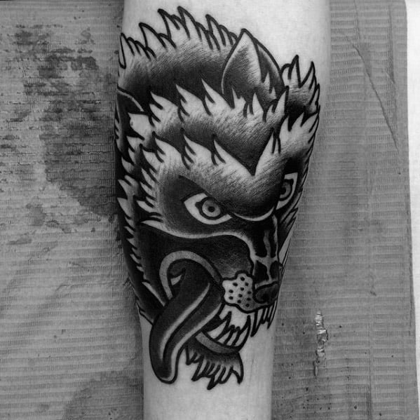 Sick Wolf Head Guys Old School Traditional Forearm Tattoo Designs