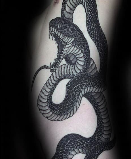 Side Of Chest Guys Badass Snake Tattoo