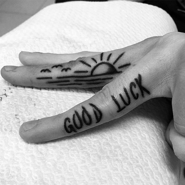 Side Of Fingers Mens Cool Good Luck Tattoo Ideas