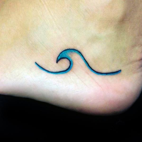 Side Of Foot Guys Blue Ink Ocean Line Small Tattoo Designs