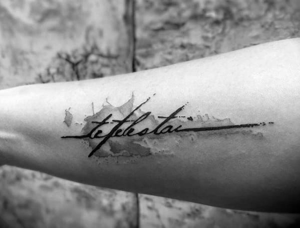 Side Of Forearm Guys Tetelestai Watercolor Paint Splatter Tatto