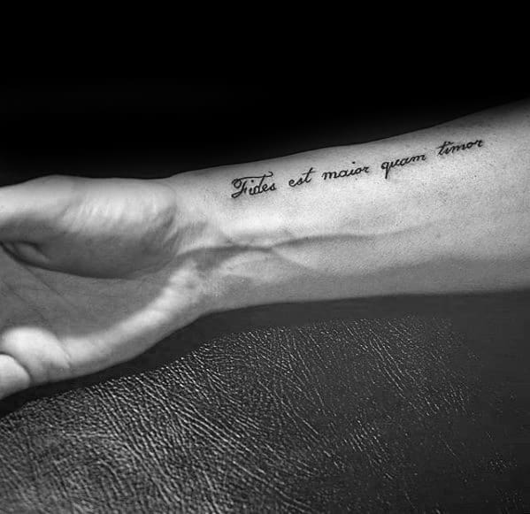 Side Of Forearm Small Latin Male Tattoo Ideas