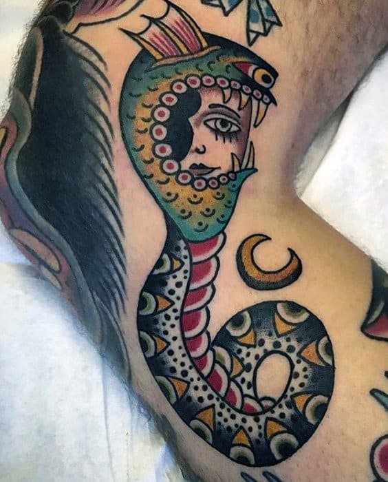 Side Of Knee And Leg Traditional Retro Eel Tattoos Men