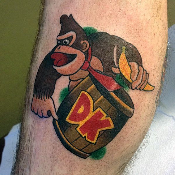 Side Of Leg Awesome Video Game Donkey Kong Tattoos For Men