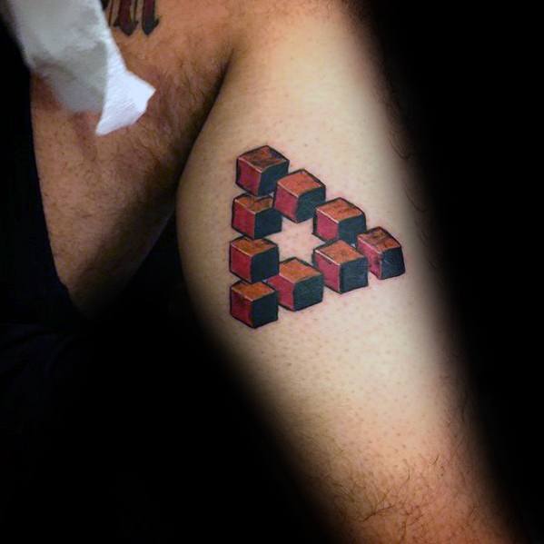 Side Of Leg Cube Mens Penrose Triangle Tattoo Design Ideas