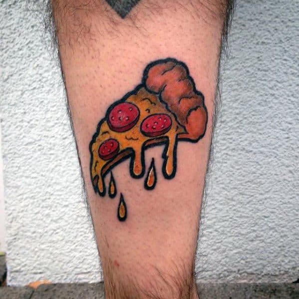 Side Of Leg Male With Cool Pizza Tattoo Design