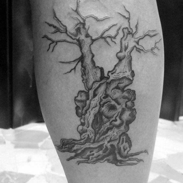 Side Of Leg Manly Olive Tree Tattoo Design Ideas For Men