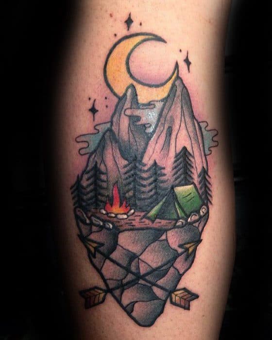 Side Of Leg Manly Tent Tattoo Design Ideas For Men