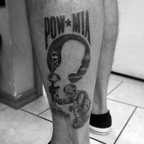 Side Of Leg Pow Mia Tattoo Ideas For Males