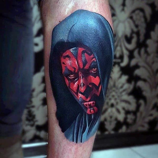 Side Of Leg Realistic 3d Creative Darth Maul Tattoos For Men