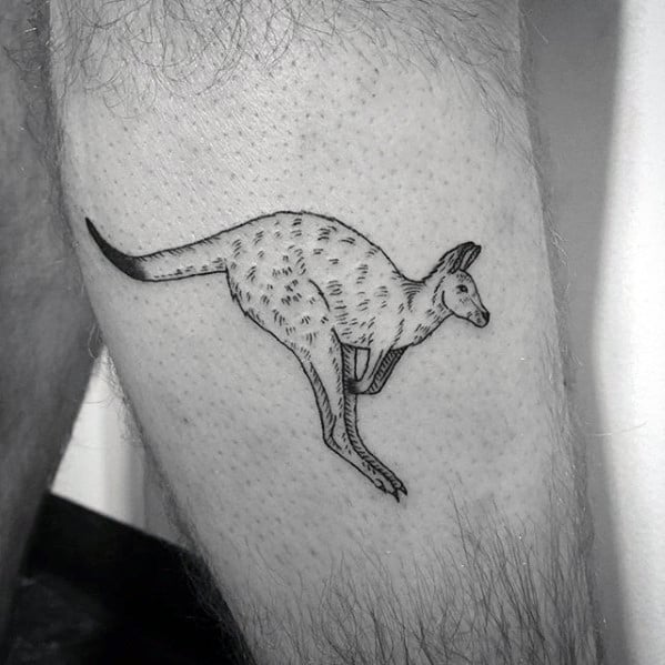 Side Of Leg Small Simple Kangaroo Tattoos Guys