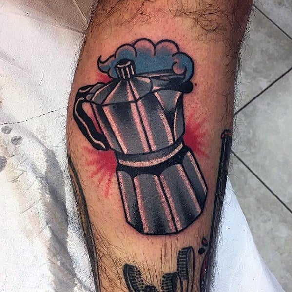 Side Of Leg Traditional Coffee Tattoo Ideas On Guys