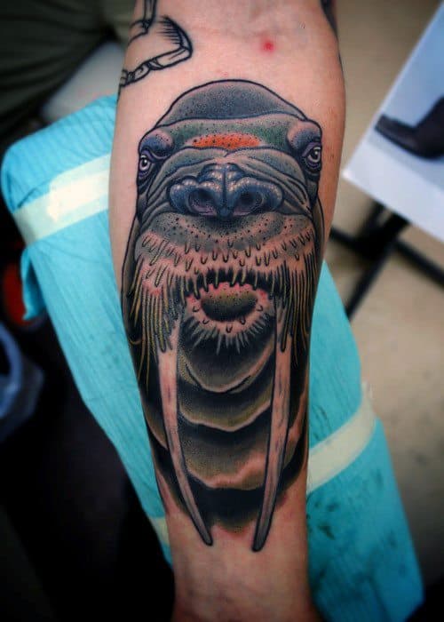 Side Of Leg Traditional Walrus Mens Tattoo Designs