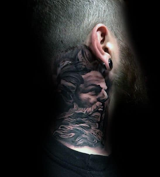 Side Of Neck Greek God Cover Up Tattoos For Men