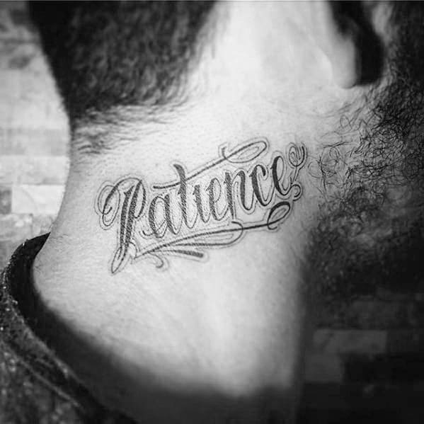 Side Of Neck Male Patience Tattoo Design Inspiration