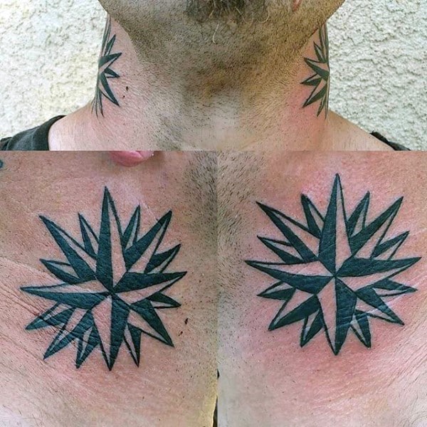 Side Of Neck Nautical Star Tattoos For Guys
