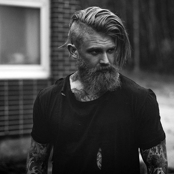 Side Part Long Undercut Mens Hairstyle With Beard