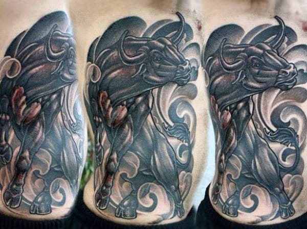 Side Rib Cage Bull Horns Tattoo Men