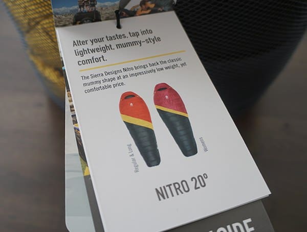 Sierra Designs Nitro 800 20 Degree Sleeping Bag Feature Tag