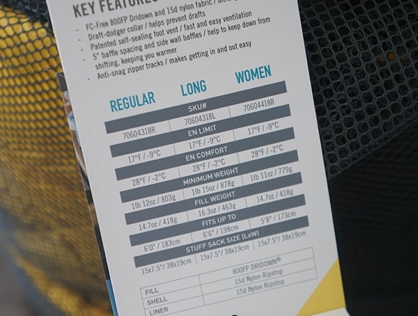 Sierra Designs Nitro 800 20 Degree Sleeping Bag Regular Long And Women Specs