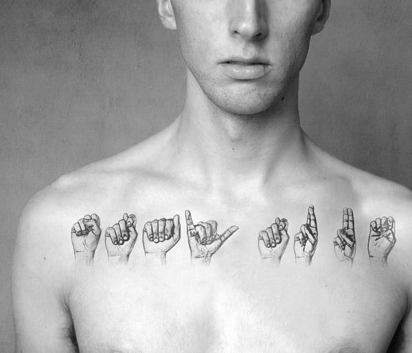 Sign Language Hands Mens Collar Bone Tattoo