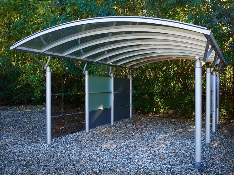 silver metal glass carport