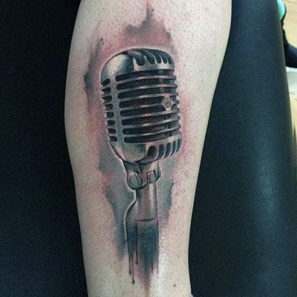 Silvery Microphone Tattoo Mens Forearms