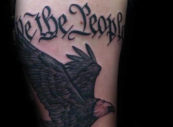 Simple Bald Eagle We The People Mens Leg Tattoo Design Ideas