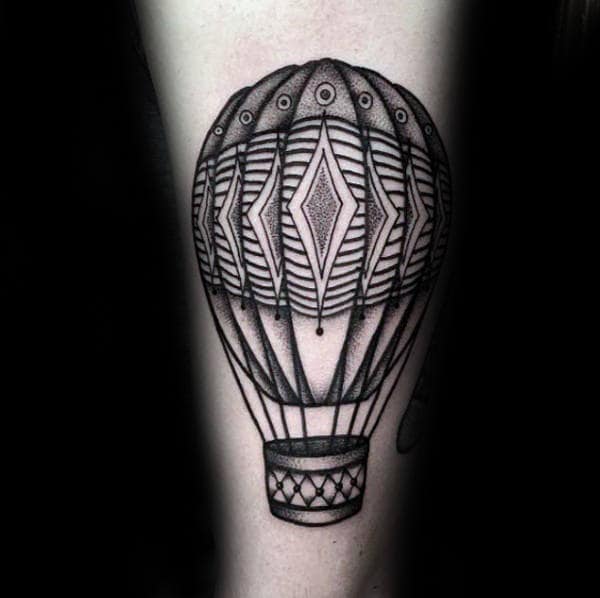 Simple Black Ink Hot Air Balloon Male Arm Tattoos