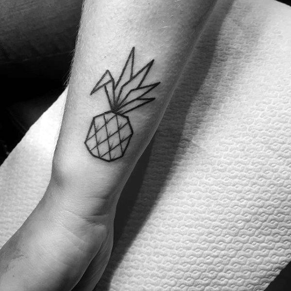 Simple Black Ink Outline Side Of Forearm Male Pineapple Tattoo Ideas
