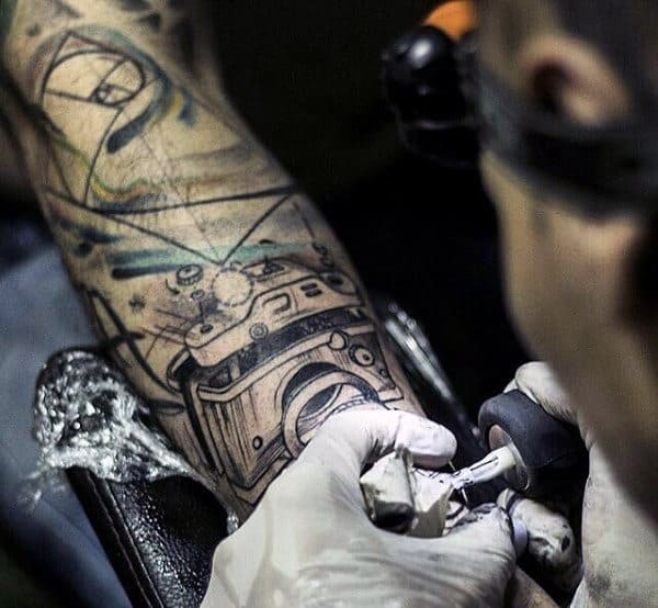 Simple Camera Tattoo Male Forearms