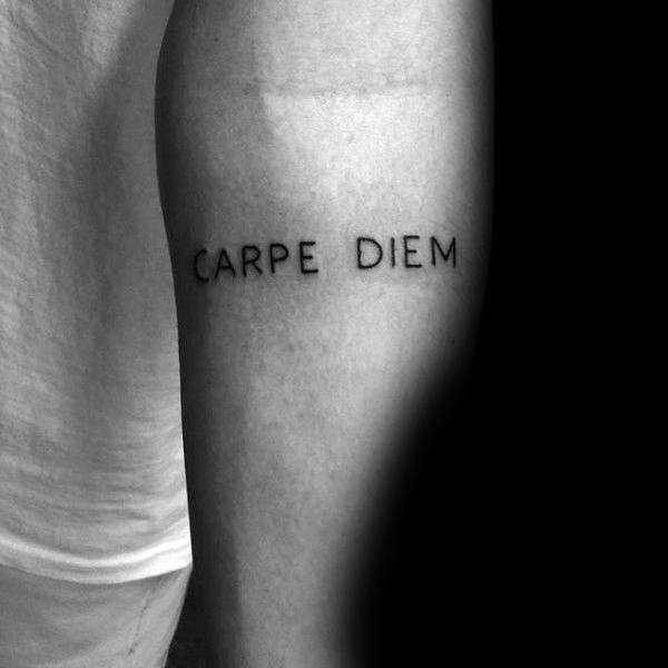 Simple Carpe Diem Inner Forearm Tatoo On Gentleman