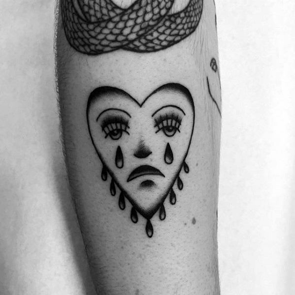 Simple Forearm Crying Heart Tattoo Design Ideas For Males