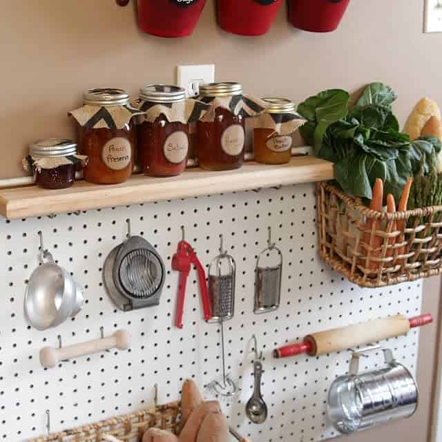 white pegboard kitchen