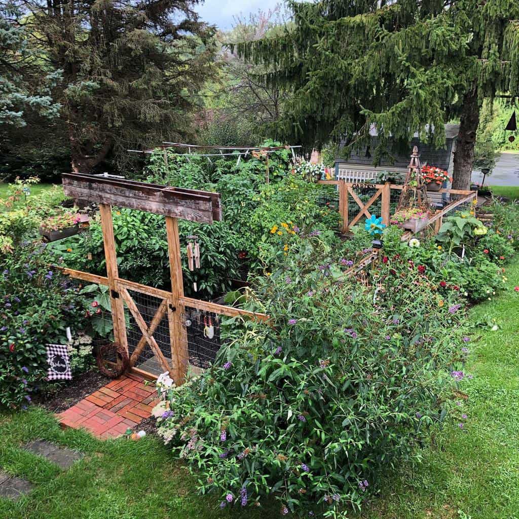 simple wood and wire garden gate