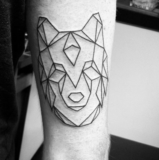 Simple Geometric Wolf Black Ink Outline Deisgn Male Tattoo Ideas