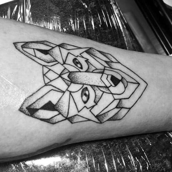 Simple Geometric Wolf Tattoo On Males Arm