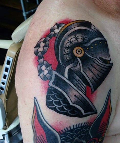 Simple Guys Military Knight Tattoos On Shoulder