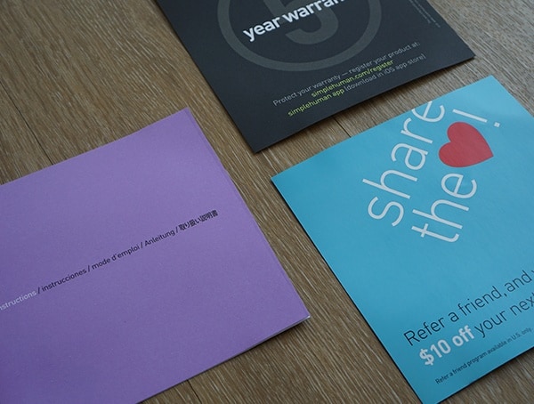 Simple Human 58 Liter Rectangular Trash Can Instructions With 5 Year Warranty Card