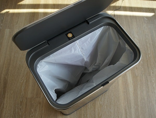 Simple Human 58 Liter Rectangular Trash Can With Open Lid And Trash Bag