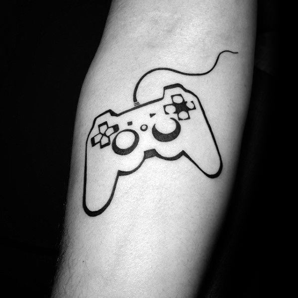 Simple Inner Foream Black Ink Outlinemanly Playstation Tattoo Design Ideas For Men