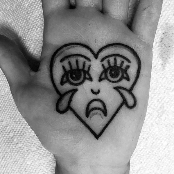 Simple Inner Palm Of Hand Male Crying Heart Tattoo Designs