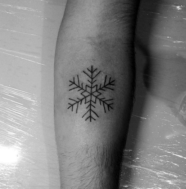 Simple Leg Black Ink Lines Snowflake Tattoo
