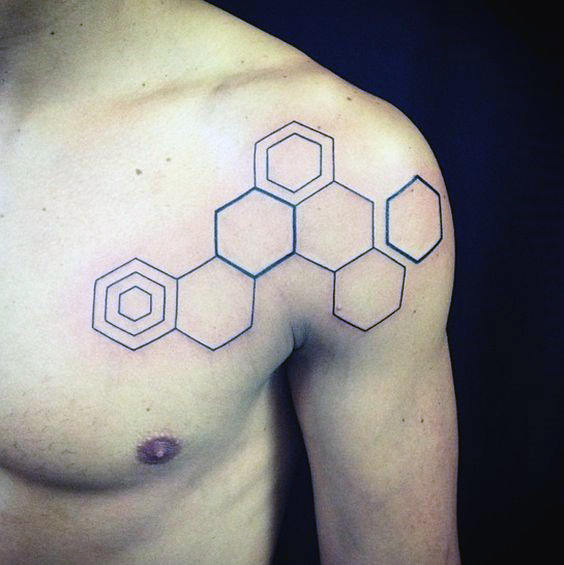 Simple Lined Honeycomb Tattoo Mens Chest