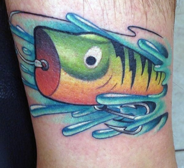 Simple Men's Fishing Lure Hook Tattoo