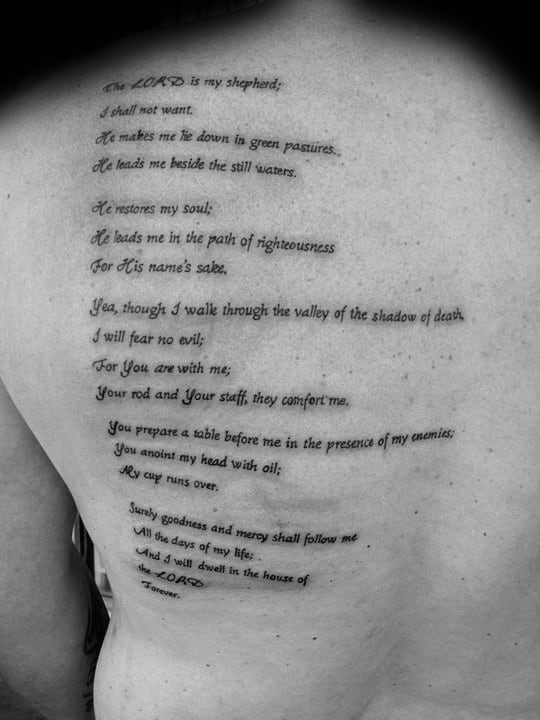 Simple Mens Psalm 23 Bible Quote Back Tattoos