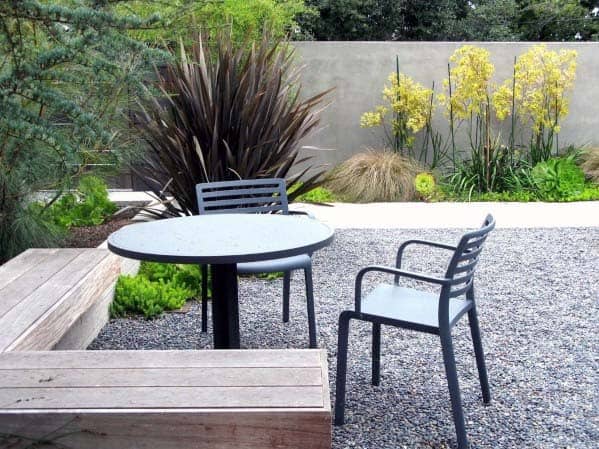 gravel landscape with seating