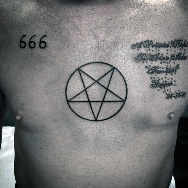 Simple Pentagram Tattoo Guys Chest