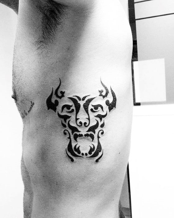 Simple Rib Cage Side Tribal Minotaur Tattoos For Men